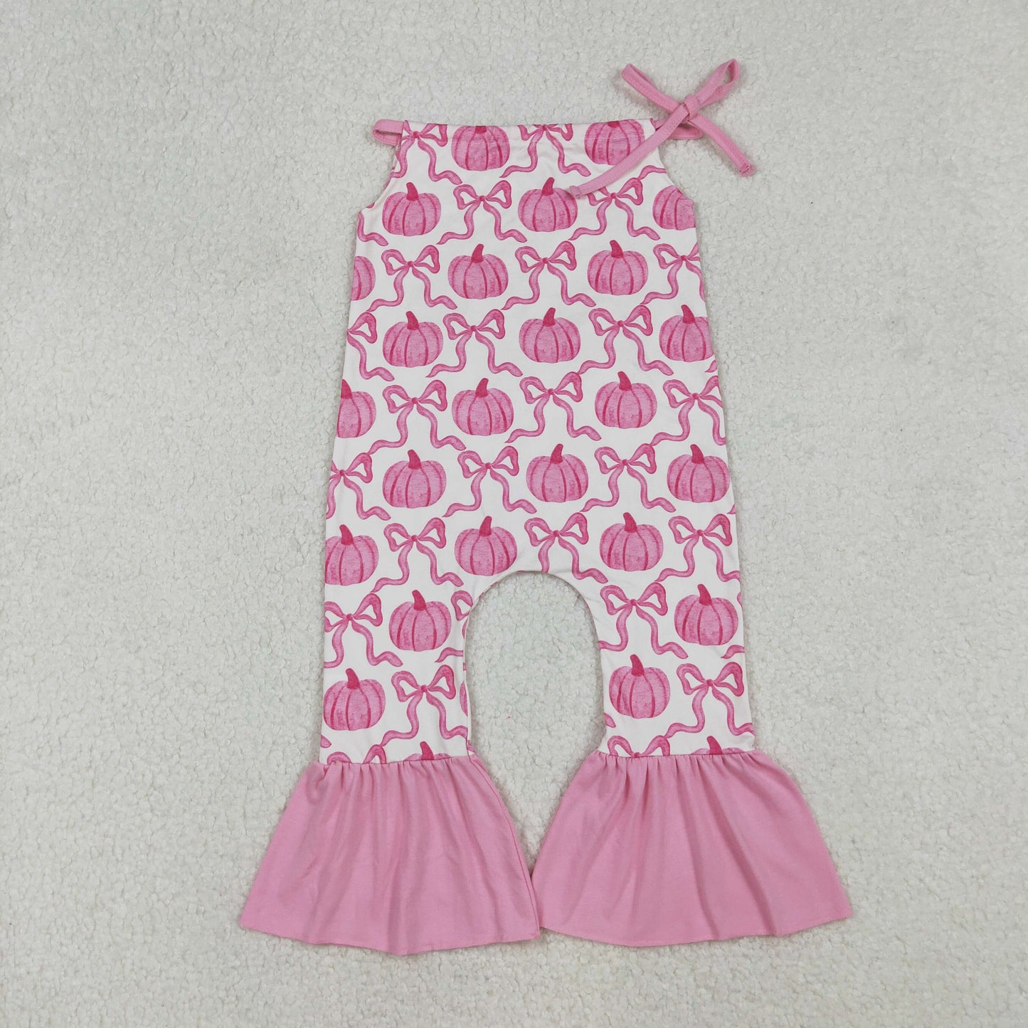 Sibling Baby Girls Pink Pumpkin Bows Sister Rompers