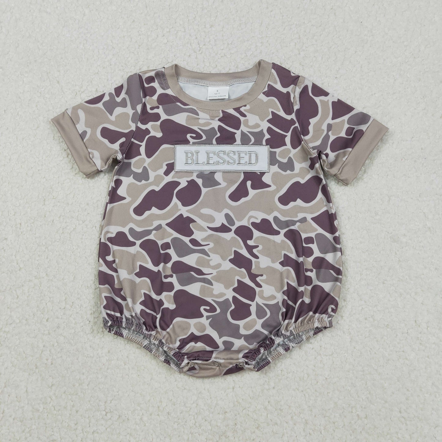 SR3263 Baby Boys Southern Grey Camo Embroidery Blessed Rompers