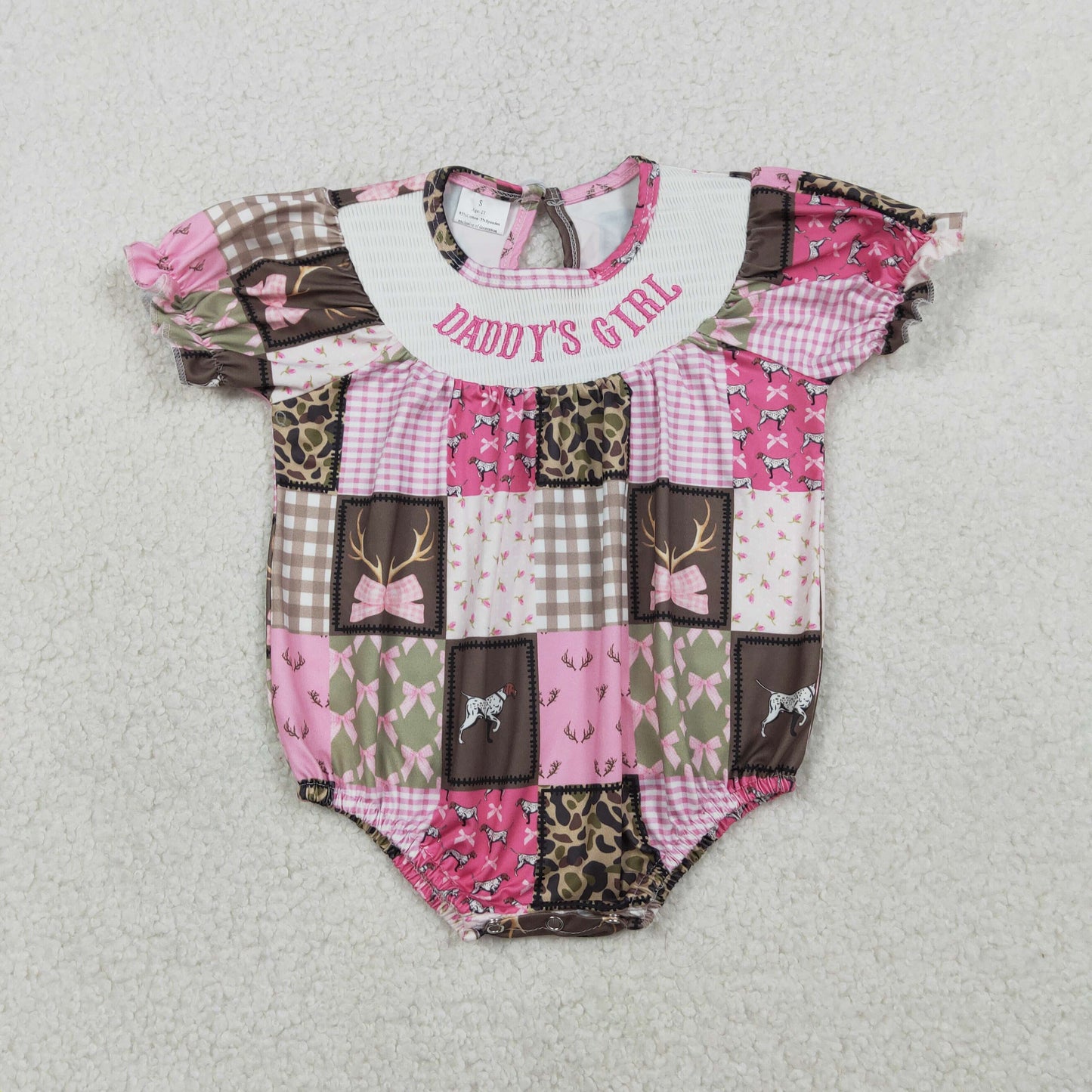 Sibling Smocked Daddy's Girl Bows Deer Checked Hunting Knee Length Dress Ruffle Rompers
