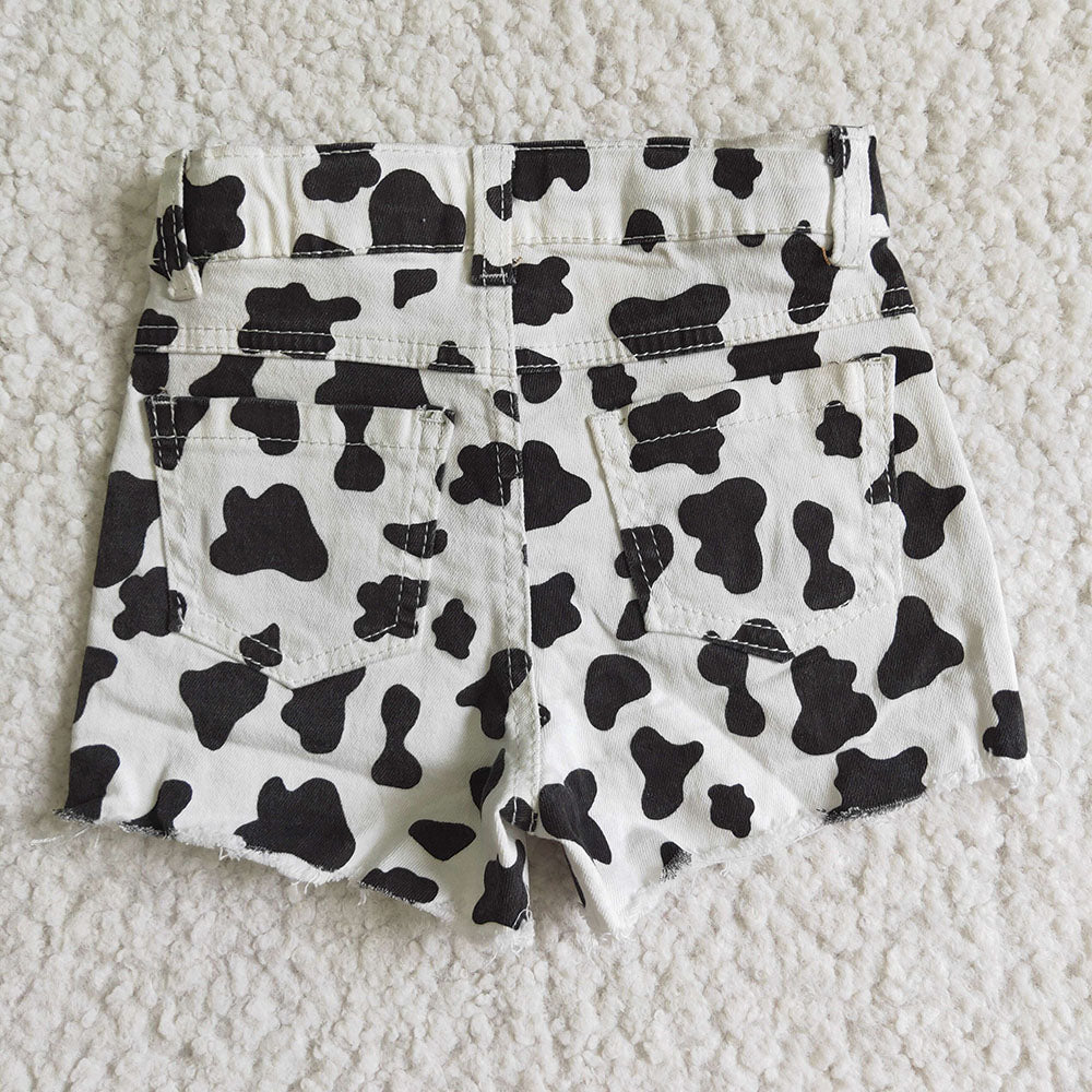 SS0027 Baby Girls Cow Print Denim Shorts Bottom