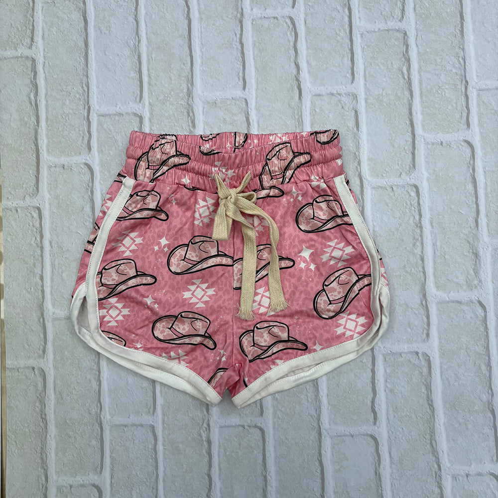 hat printed girls pink shorts SS0086