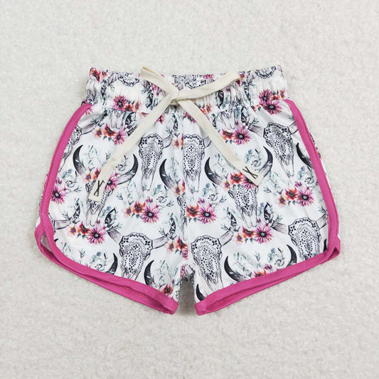 girls pink cow floral shorts SS0122