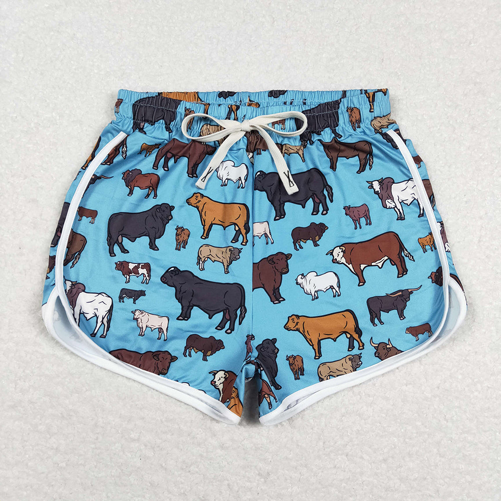 SS0129 adult women blue farm cow shorts
