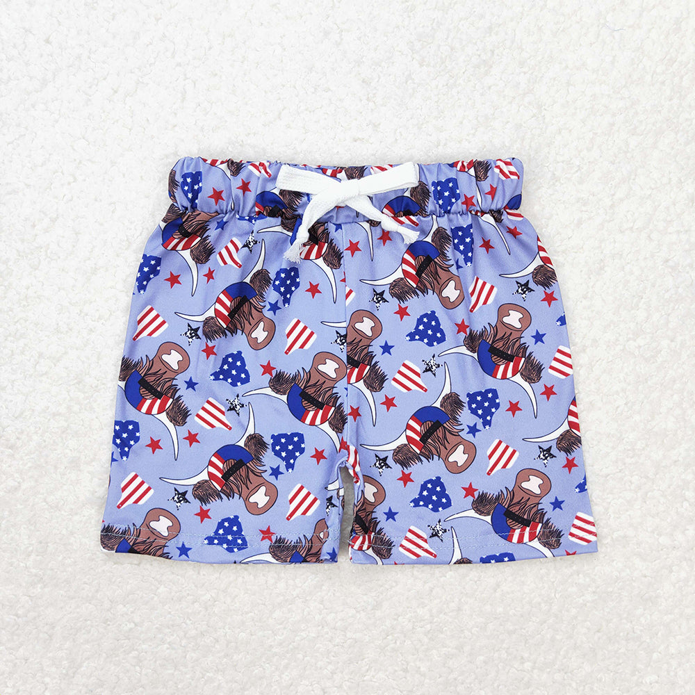 SS0204 baby boy 4th of July patriotic highland cow summer shorts