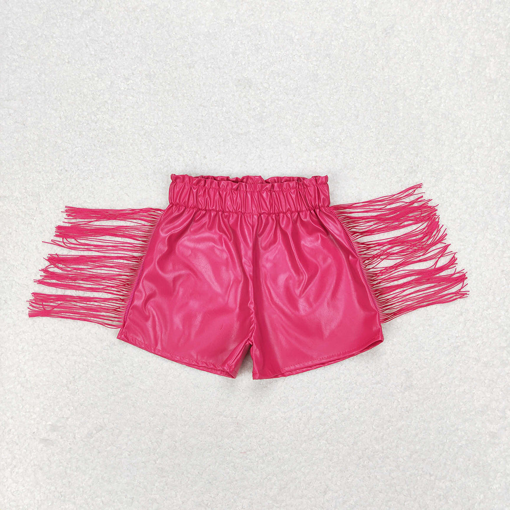 girls hot pink tassel leather shorts SS0223