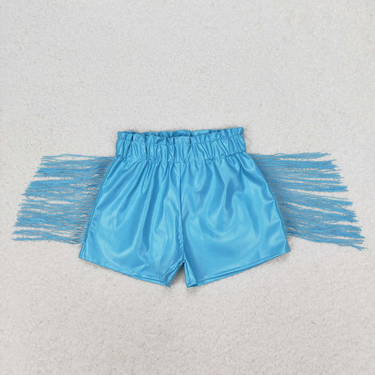 girls blue tassel leather shorts SS0241