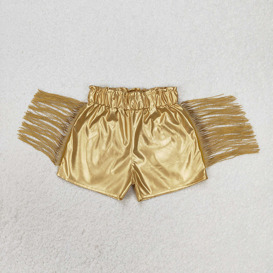 girls golden tassel leather shorts SS0242