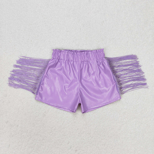 girls lavender tassel leather shorts SS0251