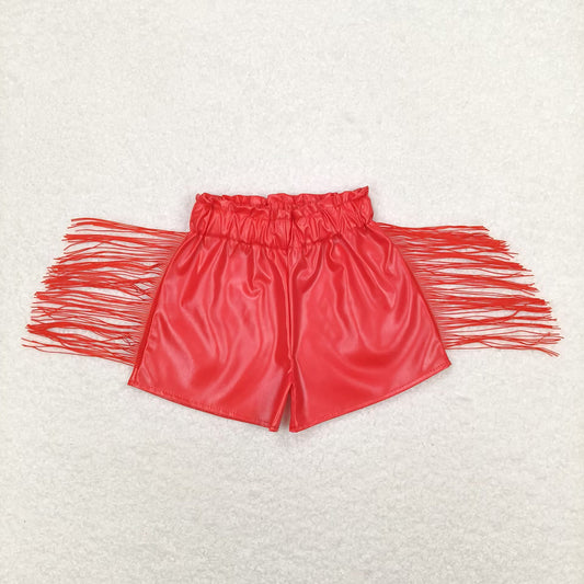 girls red tassel leather shorts SS0252