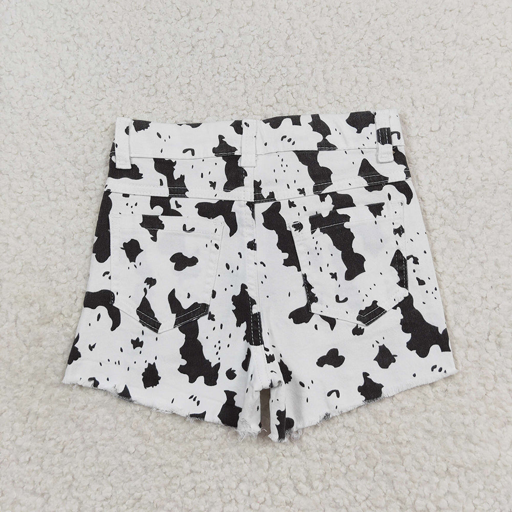 SS0332 baby girl western black white cow print denim summer shorts