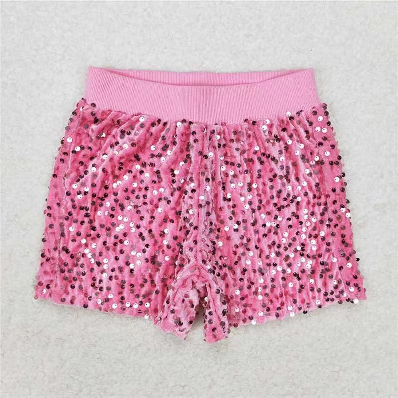 girls light pink sequin shorts SS0350
