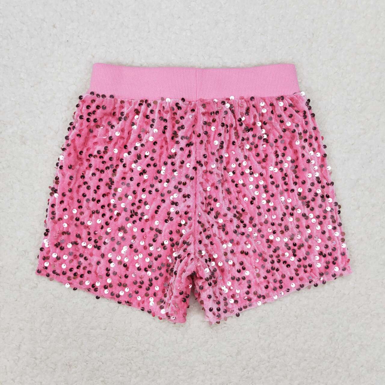 girls light pink sequin shorts SS0350