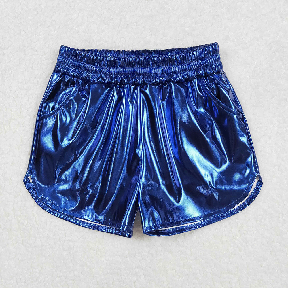 SS0409 Baby Girls blue cheer metallic shorts