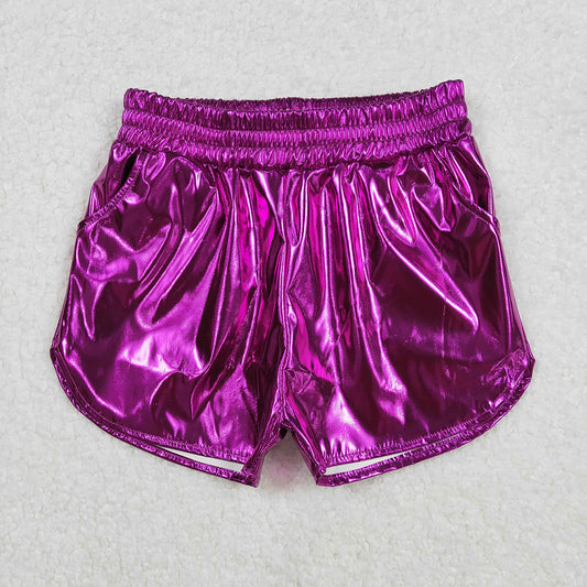 SS0412 Baby Girls Purple cheer metallic shorts