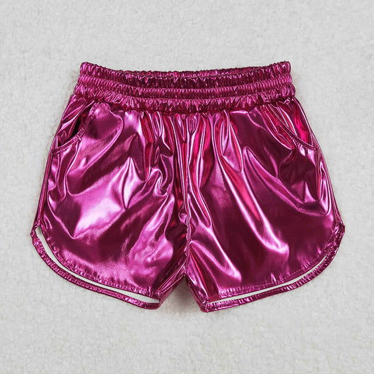 SS0414 Baby Girls hotpink cheer metallic shorts