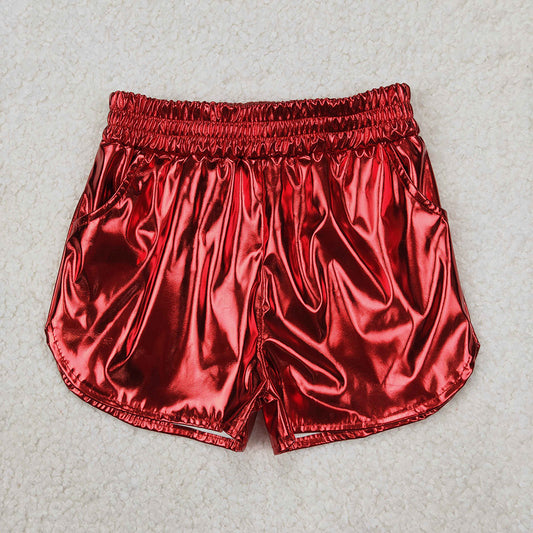 SS0415 Baby Girls red cheer metallic shorts