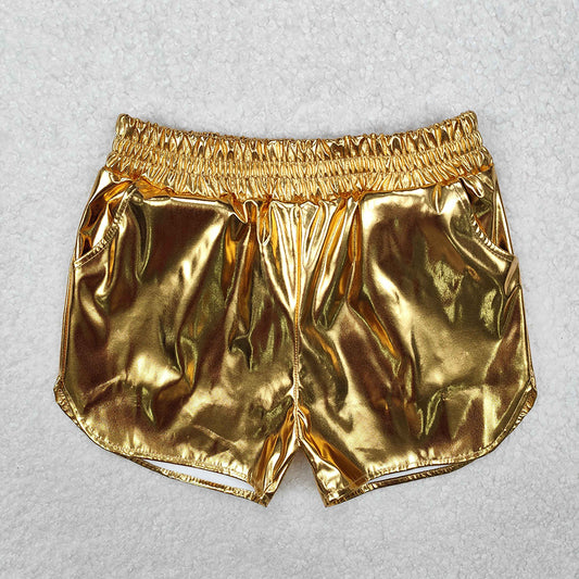SS0417 Baby Girls golden cheer metallic shorts