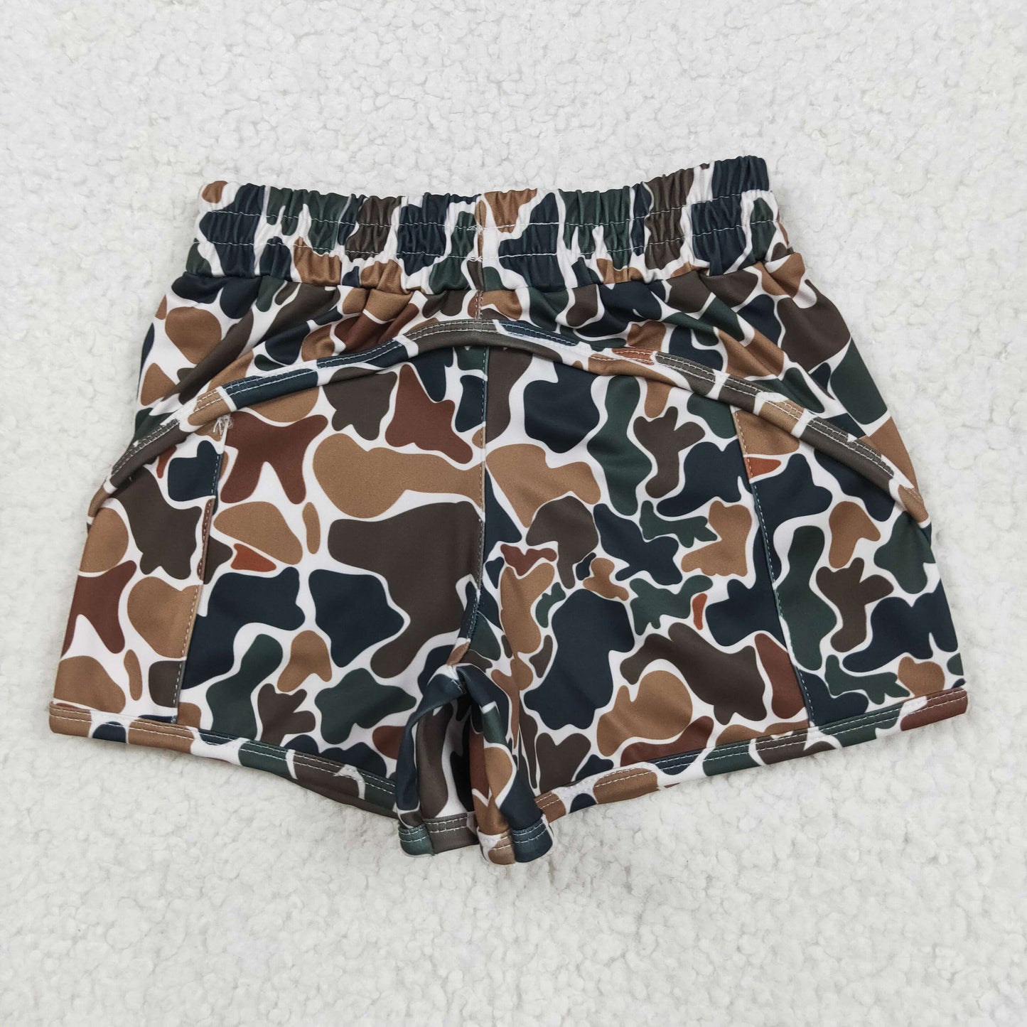 SS0465 Baby Girls Dark Brown Camo Pockets Yoga Active Shorts Bottom