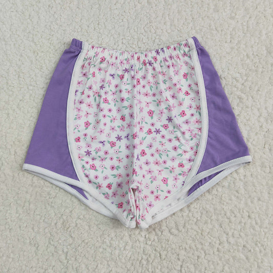 SS0524 Baby Girls Lavender Flowers Sports Shorts