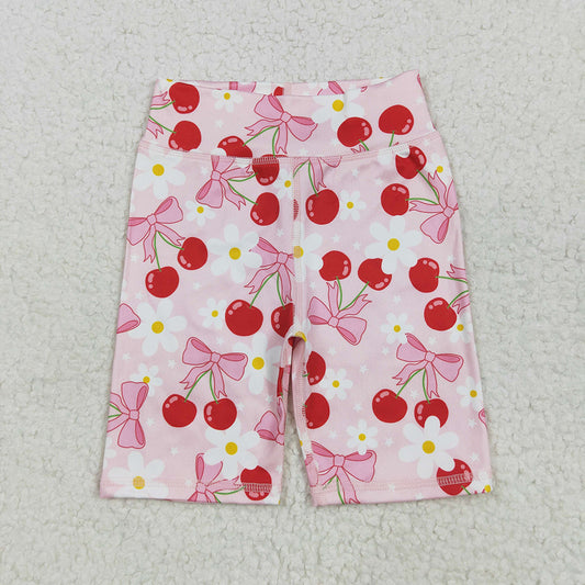 SS0541 baby clothes girls pink cherry bows biking yoga shorts