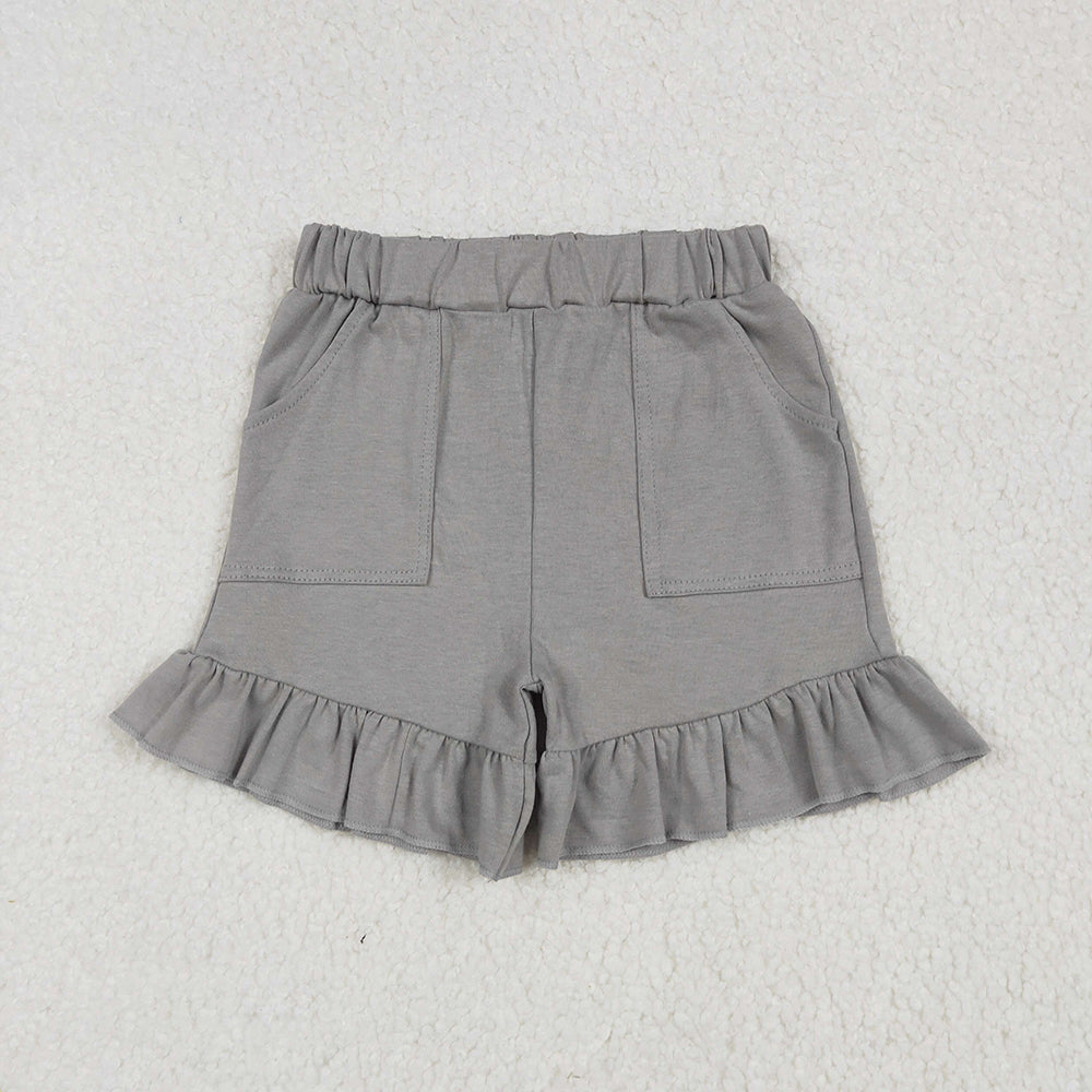 Sibling Baby Girls Lavender Grey Pockets Summer Cotton Ruffle Short Bottoms