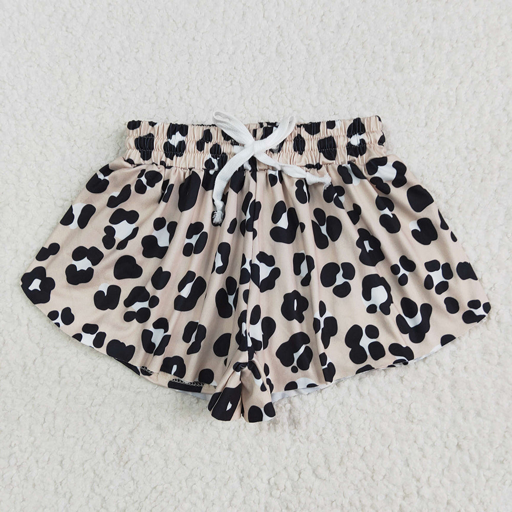 SS0585 Baby Girls Black Leopard Waistband Ruffle Shorts