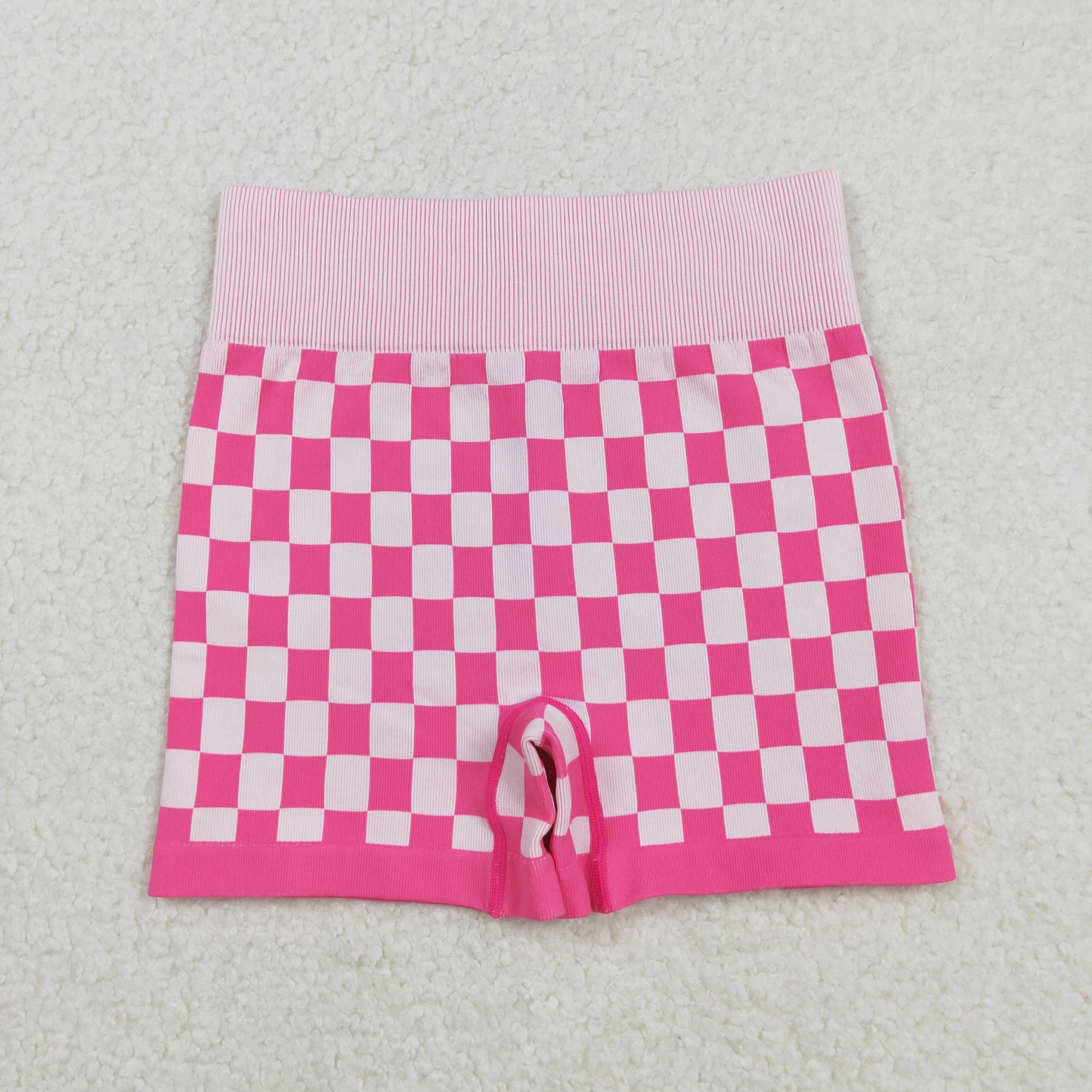 SS0645 Adult Women Pink Checked Thick Fabric Shorts Bottom