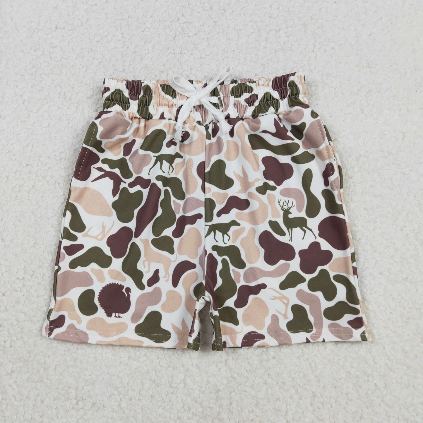 SS0699 Baby Boys Southern Hunting Duck Dogs Camo Pockets Shorts Bottom