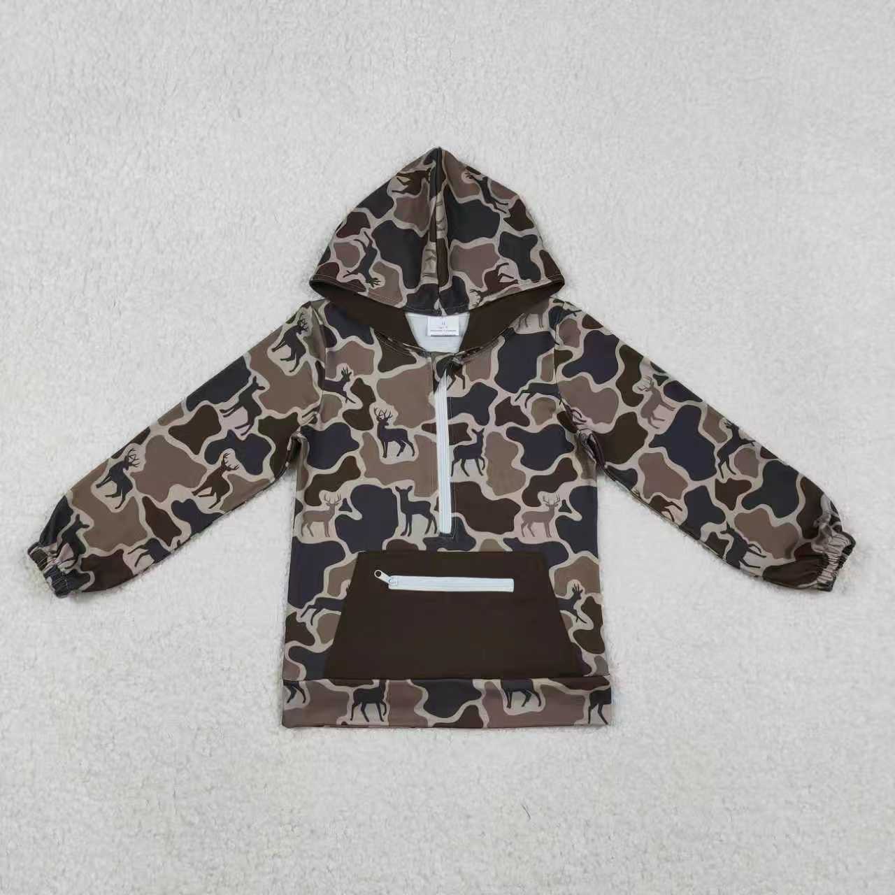 Sibling Baby Boys Deer Camo Zipper Pullovers Pockets Jogger Hunting Clothes Set Hoodies Top