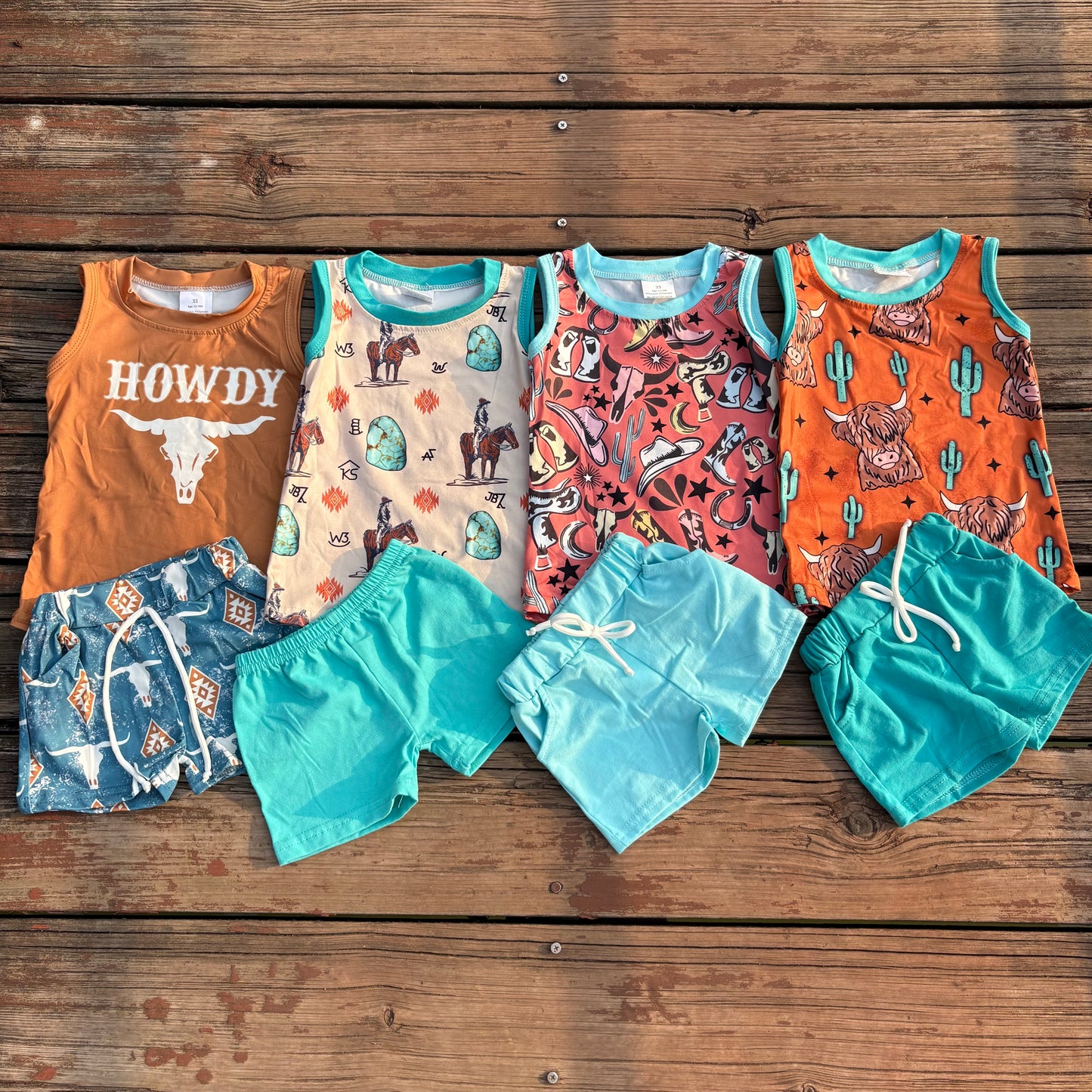 Sibling Baby boys summer western tank top shorts outfits sets