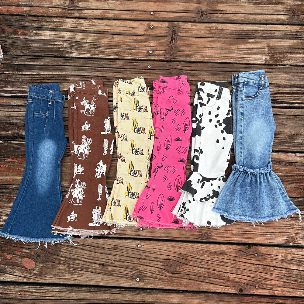 Western Wild Baby Girls Cowgirls Bell Bottom Pants Jeans