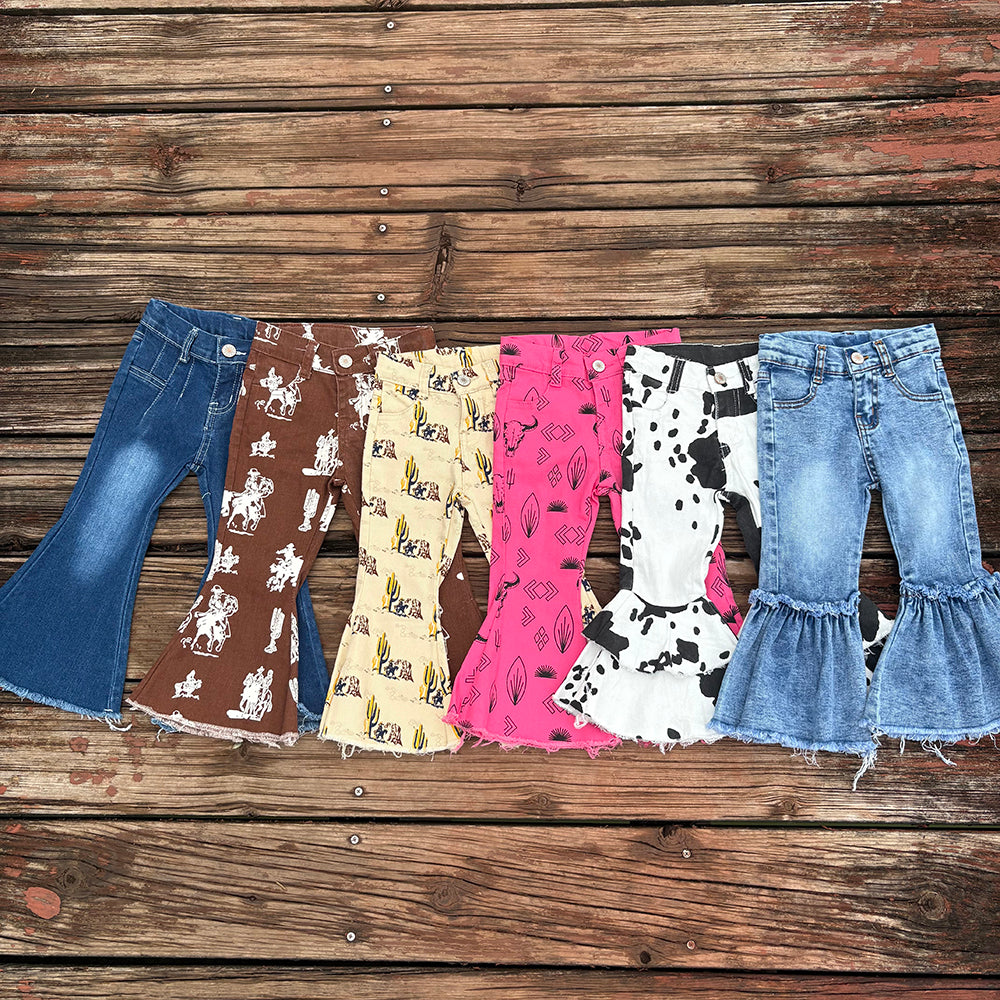 Western Wild Baby Girls Cowgirls Bell Bottom Pants Jeans