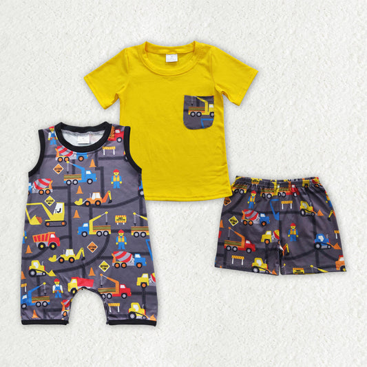 Sibling Baby Boys Summer Construction Rompers Outfits