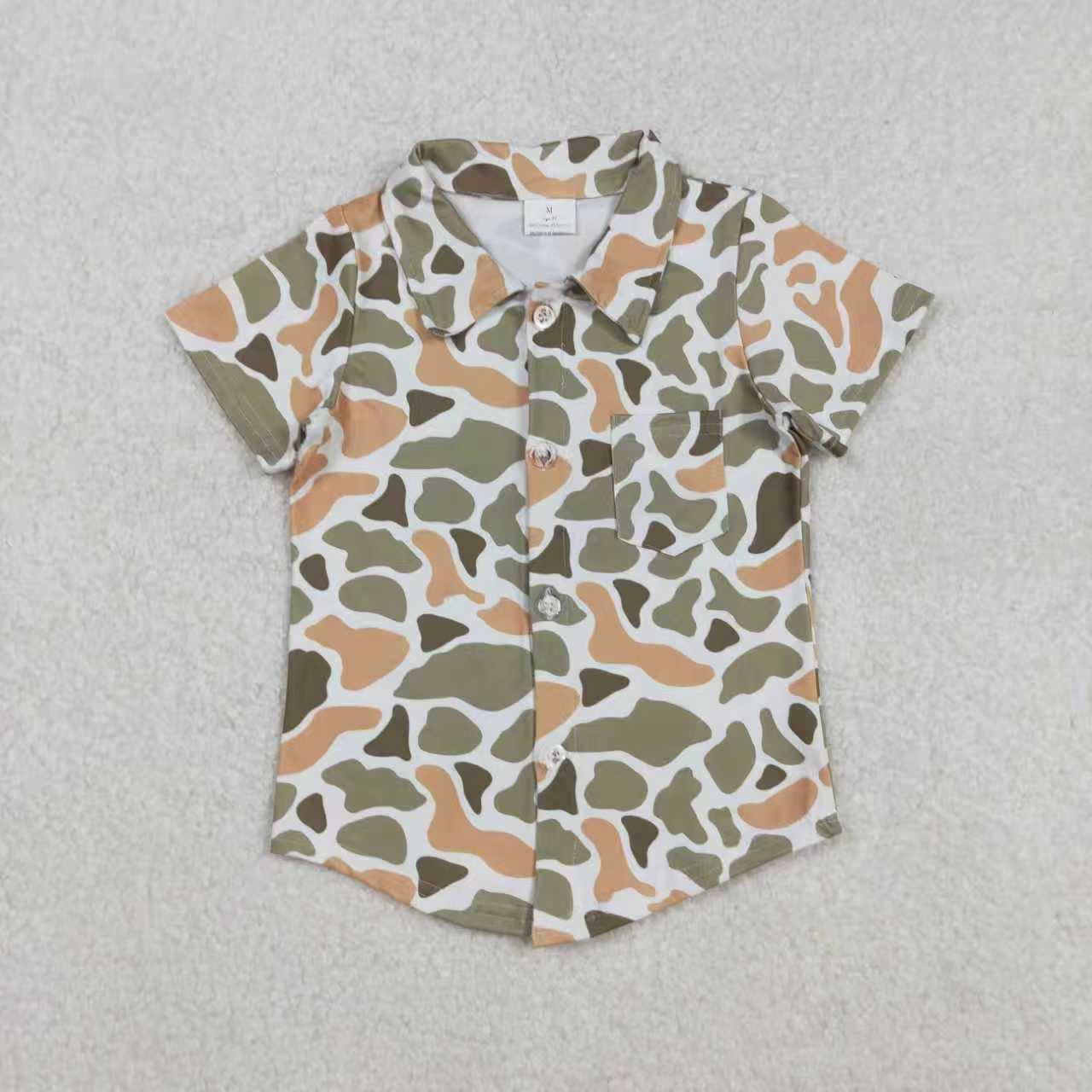 Sibling Baby Boys Green Khaki Camo Long Sleeve Hooded Shirts Tops