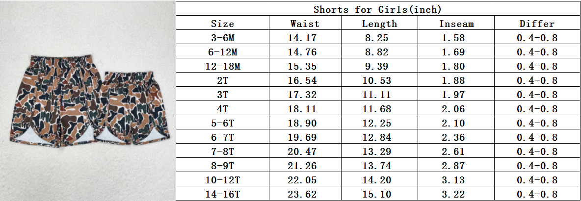 SS0360 baby girl clothes camouflage girl summer shorts