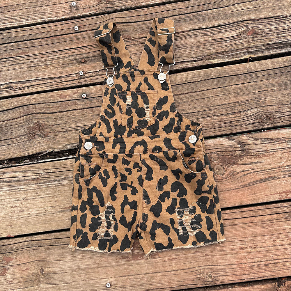 Sibling Baby Kids Western Denim Cow Bib Overall Jumpsuits