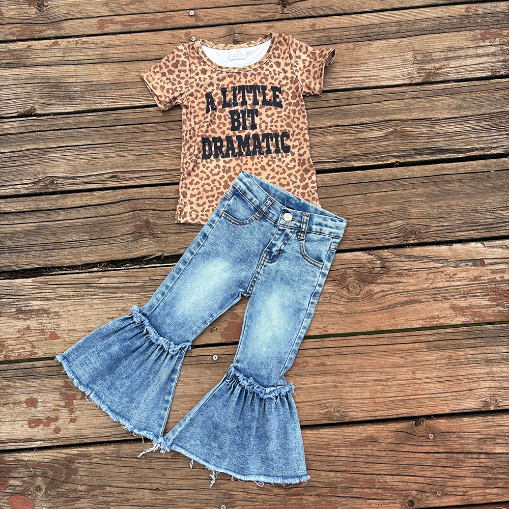 Little Dramatic Leopard Shirt Bell Bottom Jeans Sets