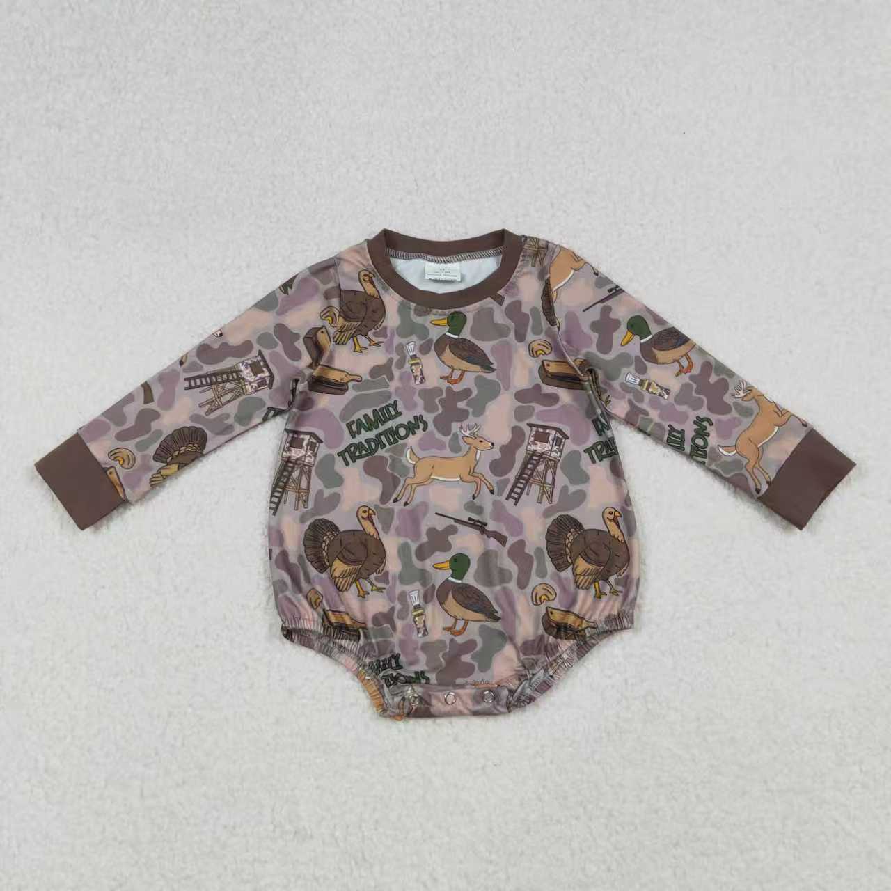 Sibling Baby Boys Brown Turkey Ducks Camo Top Pockets Pant Hunting Clothes Sets Rompers