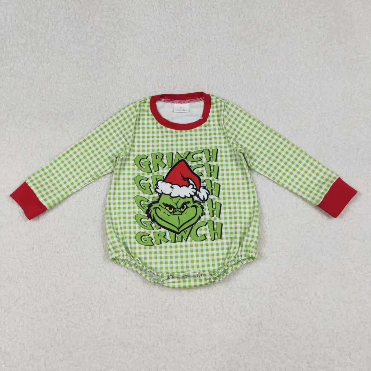 Sibling Baby Boys Green Faces Christmas Checked Tee Shirts Top Rompers