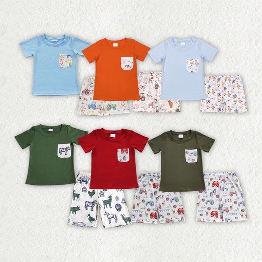 Sibling Baby Boys Farm Pocket Shirt Summer Outfits Clothes Sets