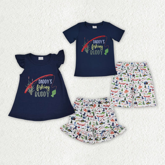 Sibling Boys Baby Girls Summer Fishing Shorts Sets