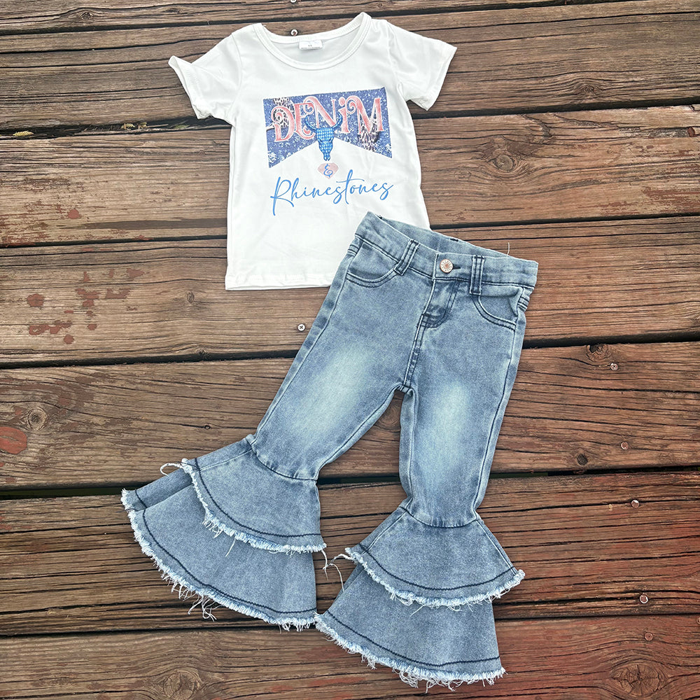 Western Rhinestone Shirt Bell Bottom Jeans Sets