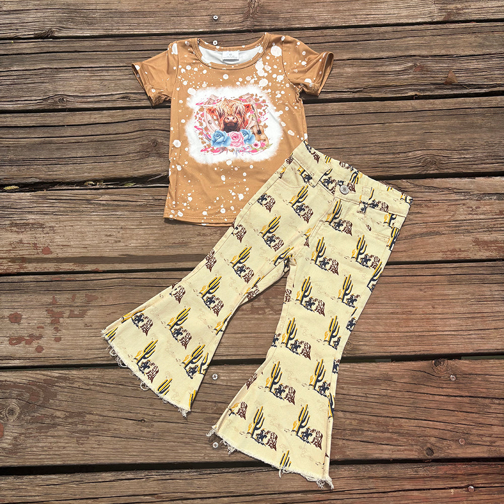 Western Rodeo Shirt Cactus Bell Bottom Jeans Sets