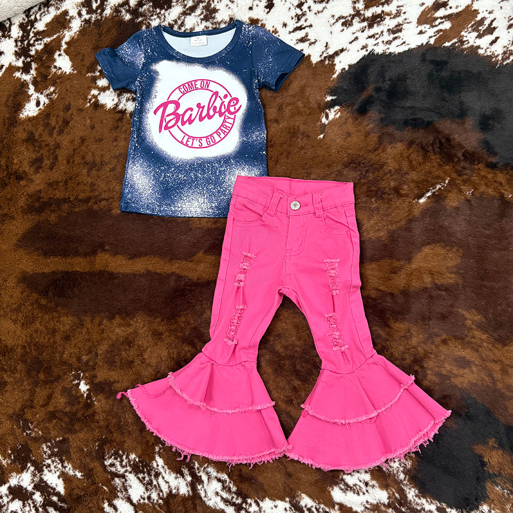 Western Party Doll Shirt Pink Bell Bottom Jeans Sets