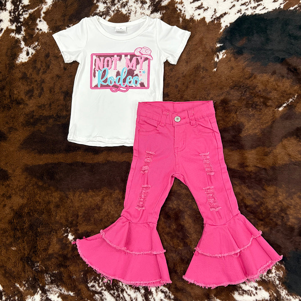 Western Not My Rodeo Shirt Pink Bell Bottom Jeans Sets