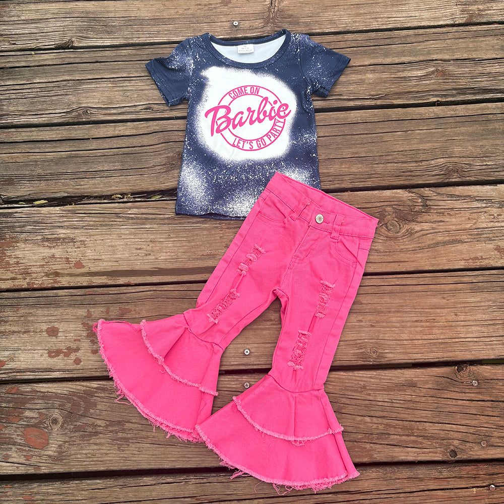 Western Party Doll Shirt Pink Bell Bottom Jeans Sets