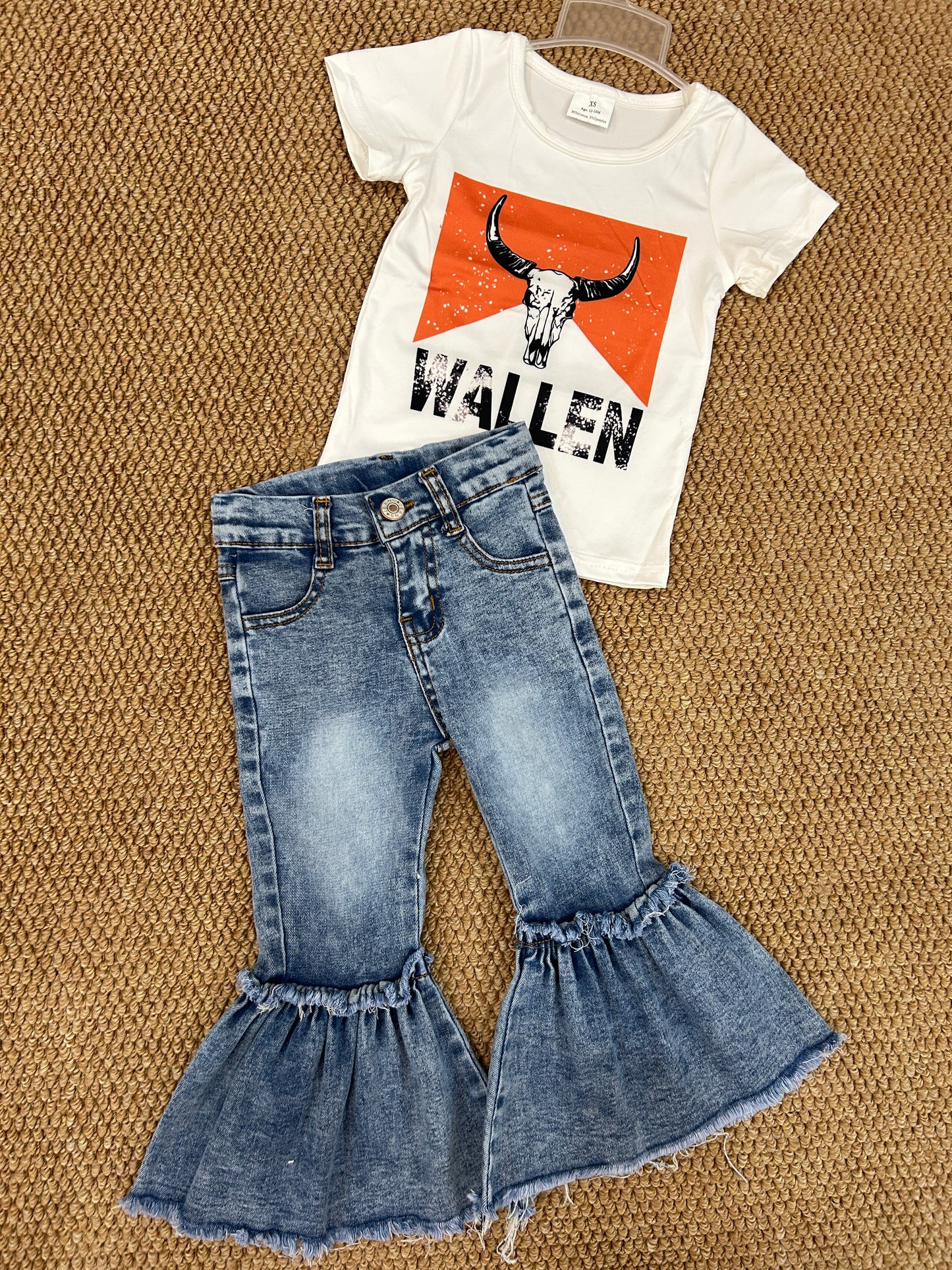 Western Wallen Shirt Blue Bell Bottom Jeans Sets