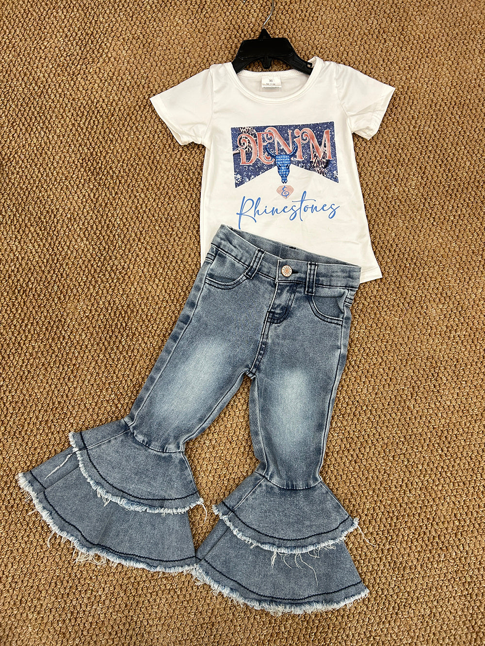 Western Rhinestone Shirt Bell Bottom Jeans Sets