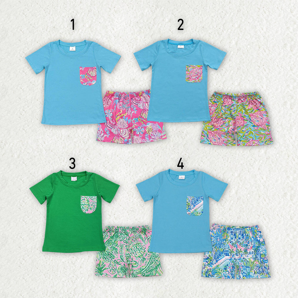 Sibling Baby Boys Pocket Tee Shirts Tops Sea Shorts Outfits