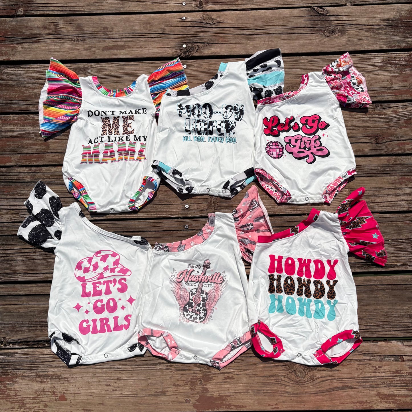 Sibling baby girls western flutter sleeve cowgirls rompers